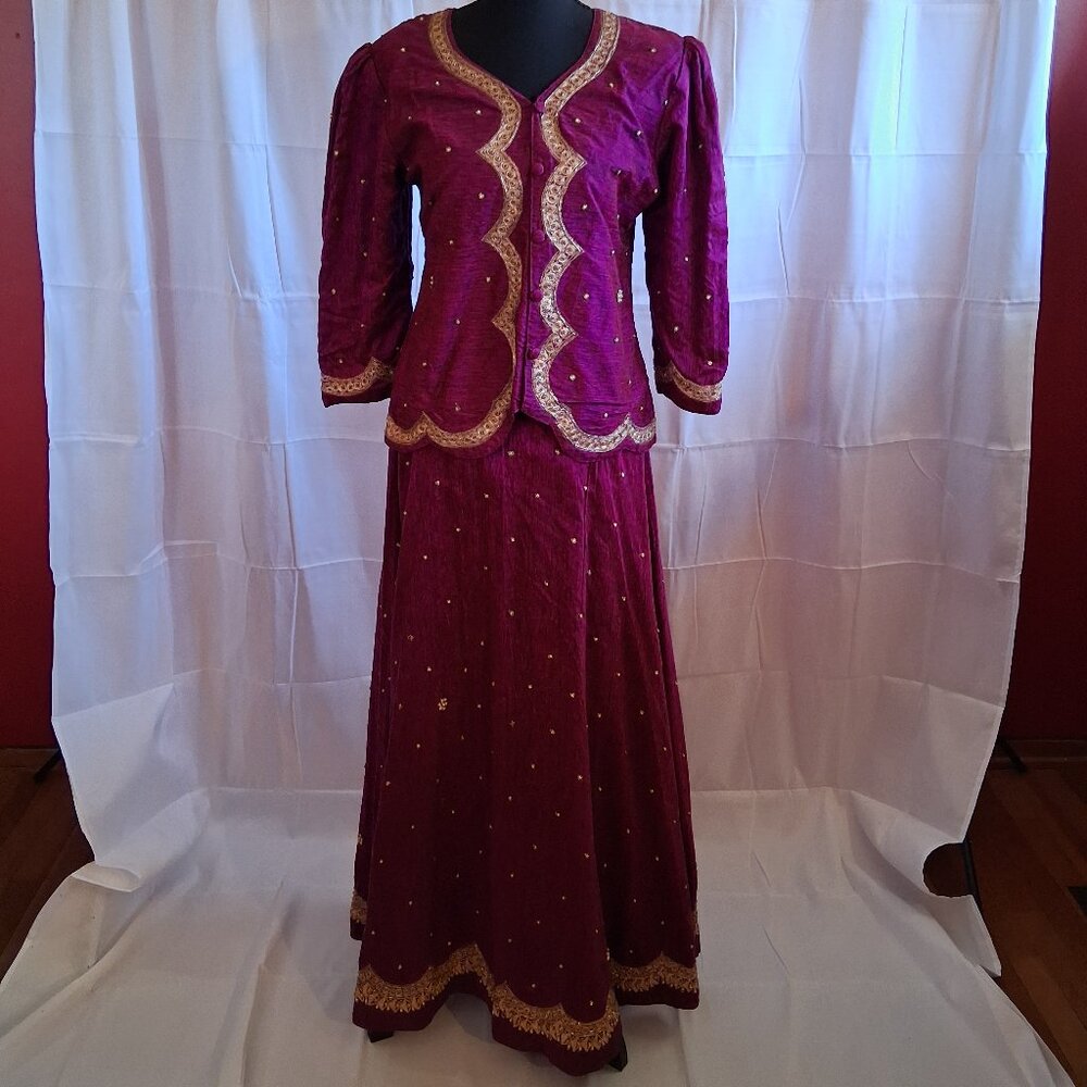 Fusha and Gold Sari or Saree Handwork top and skirt